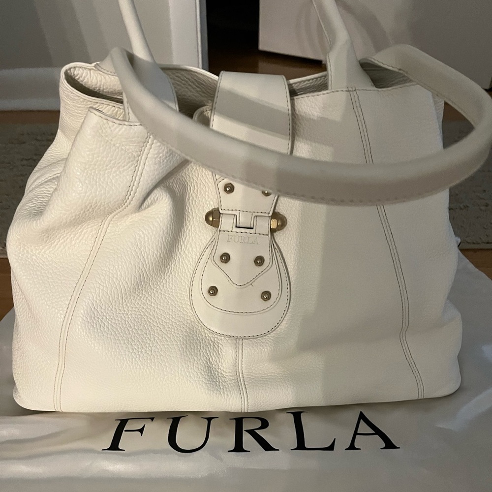 Large White Leather Hobo Handbag